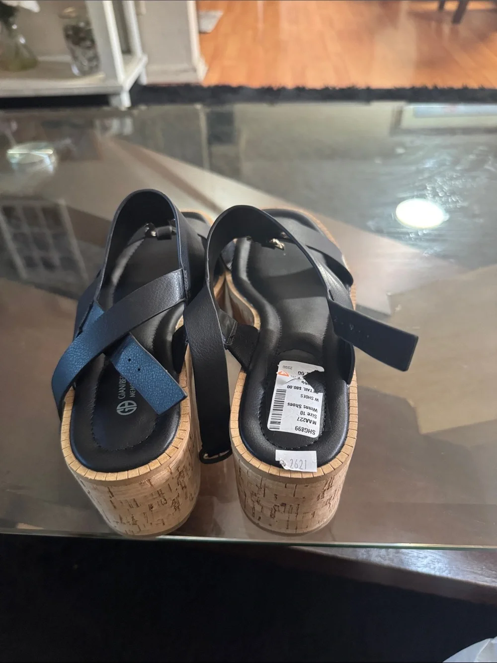 Gianni Bini Black Platform Sandals with Gold Accent
